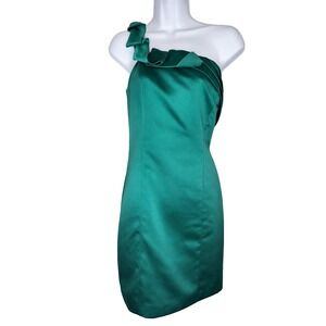 Antonio Melani Emerald One Shoulder Ruffle Cocktail Dress 6 Formal Event